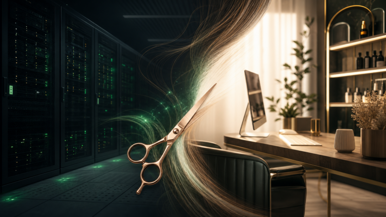 Servertechnik und Friseursalon als Symbol für den Wiederaufbau von Friseur-News