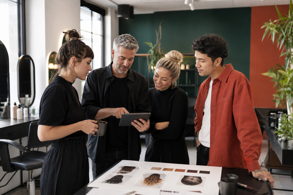 Friseurteam entwickelt gemeinsam Ideen für Mitarbeitergewinnung und Salonmarketing